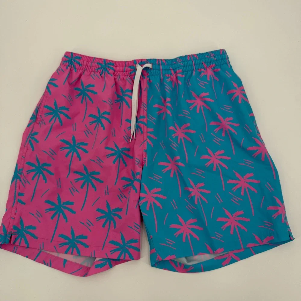 Chubbies Mens Swim Trunks Pink Teal Palm Tree Tropical Board Shorts 7 Inch XL